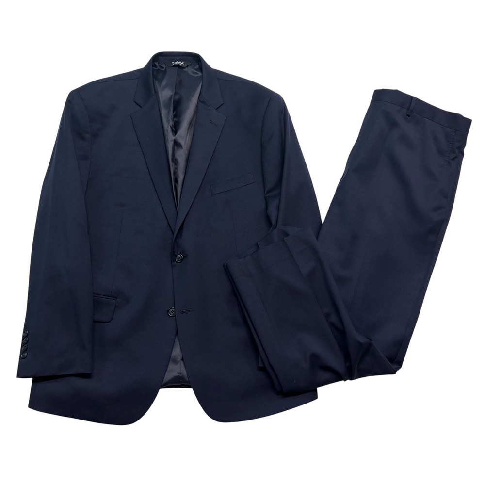 Jos A Bank 46R 40x30 Navy Blue 2pc Pant Suit Wool Tailored Fit Flat Front Modern